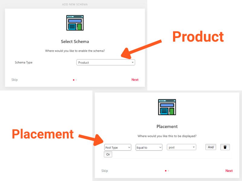 Select & placement schema & structured data